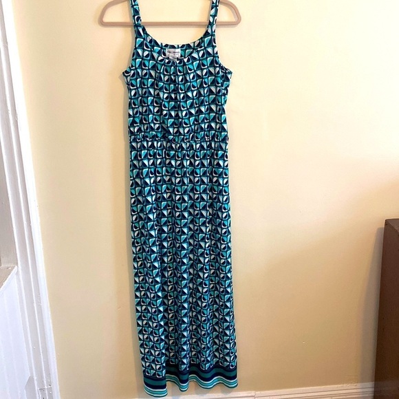 Kate and Mallory Maxi Geometric green and white dress - Picture 1 of 6